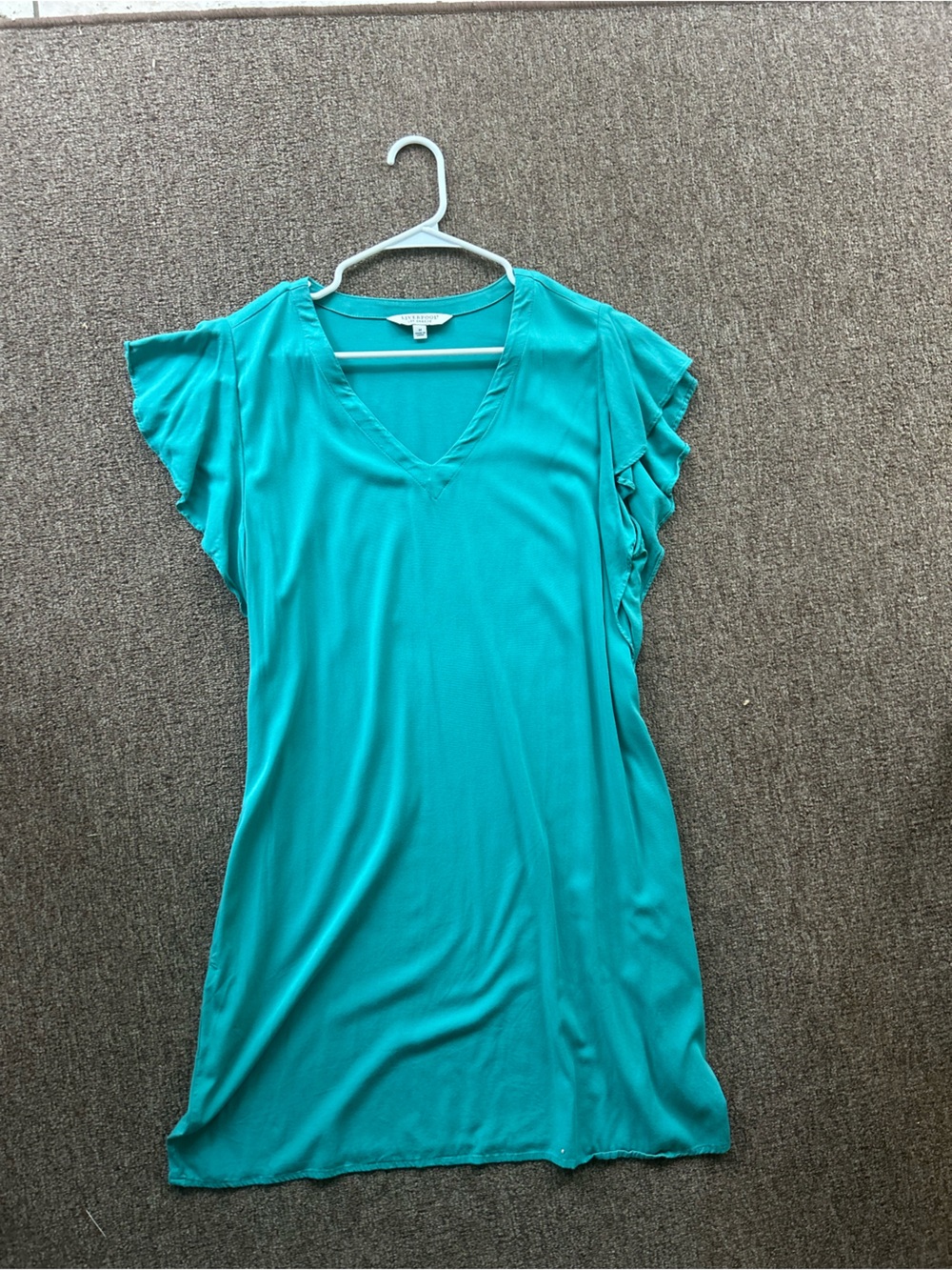 Liverpool Teal V-Neck Flutter Sleeve Dress